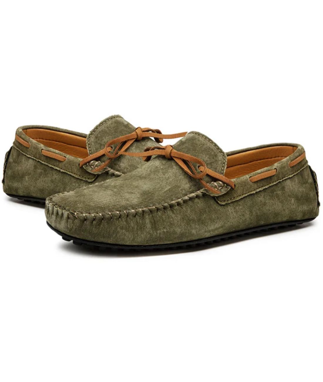Mocassin Souple Antidérapant en Daim Vert Olive – Homme