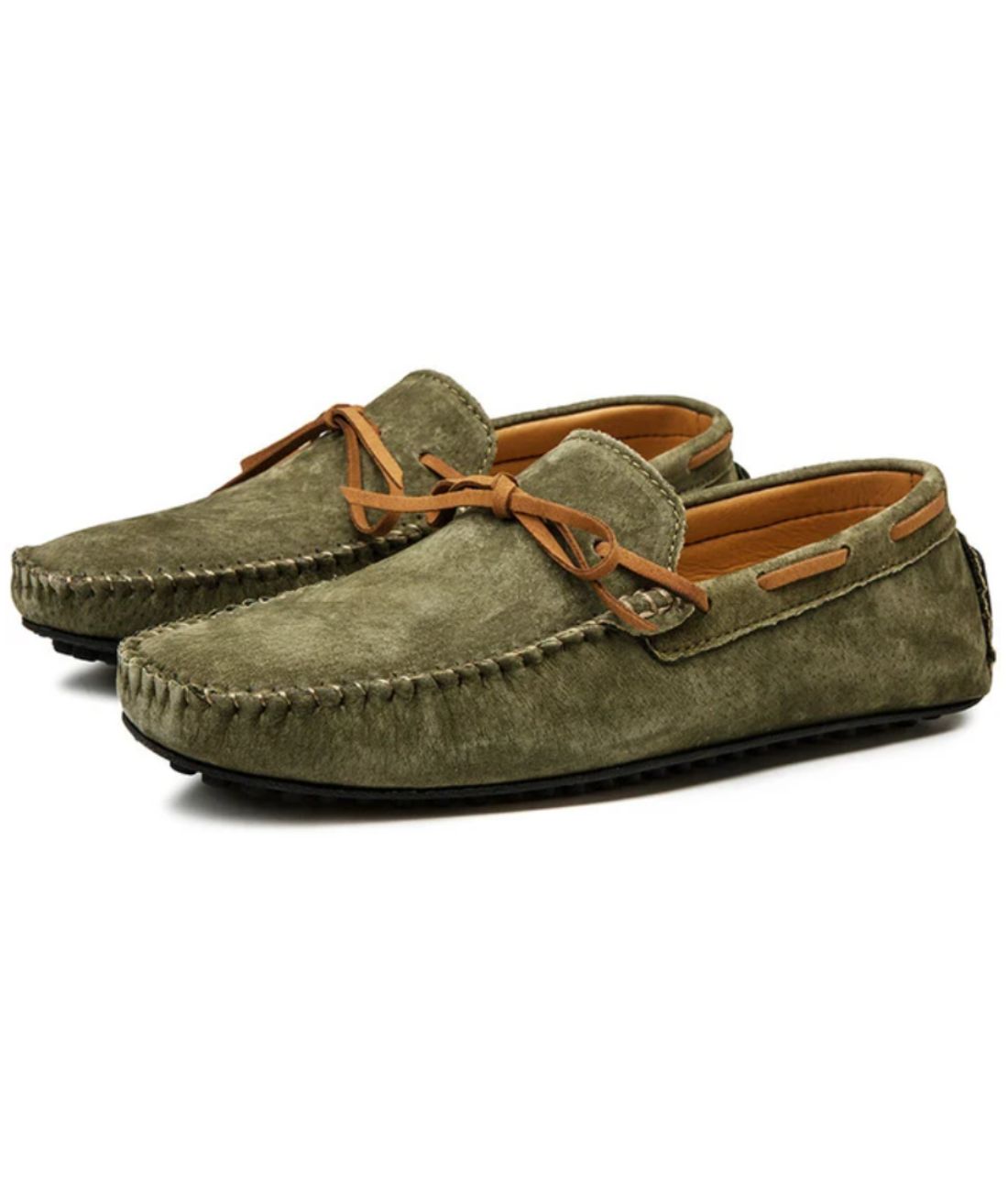Mocassin Souple Antidérapant en Daim Vert Olive – Homme