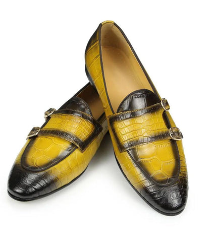Mocassin Souple Bicolore en Effet Cuir Jaune – Homme