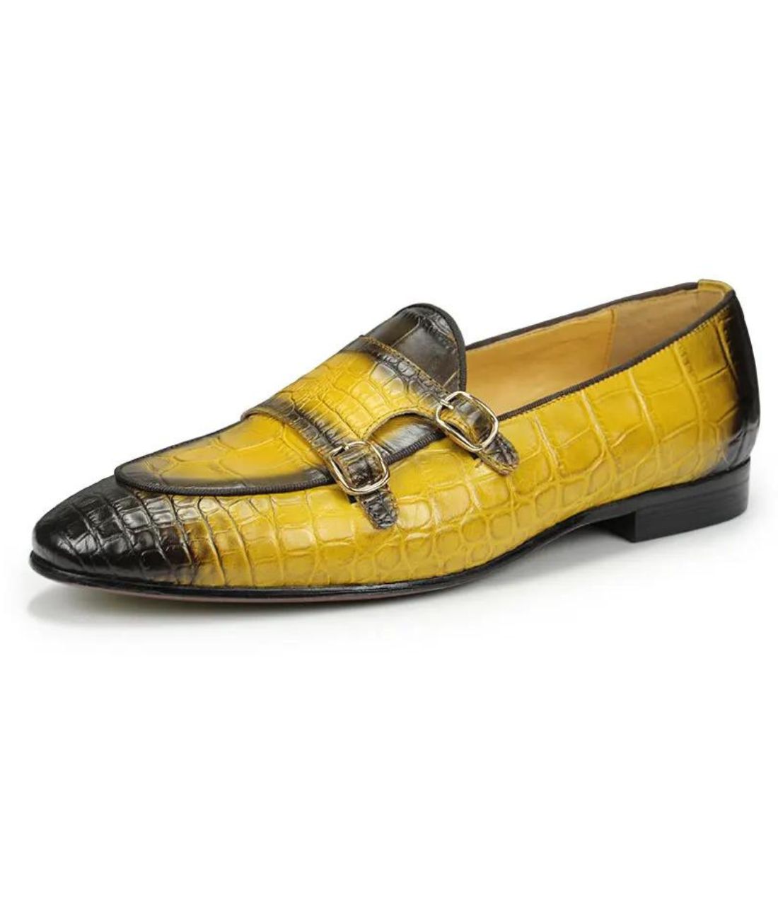 Mocassin Souple Bicolore en Effet Cuir Jaune – Homme