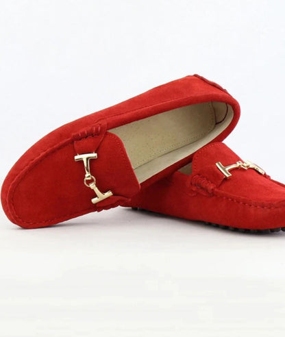 Mocassin Souple à Bout Rond en Daim Rouge Carmin – Femme