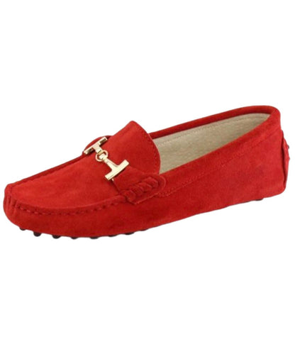 Mocassin Souple à Bout Rond en Daim Rouge Carmin – Femme