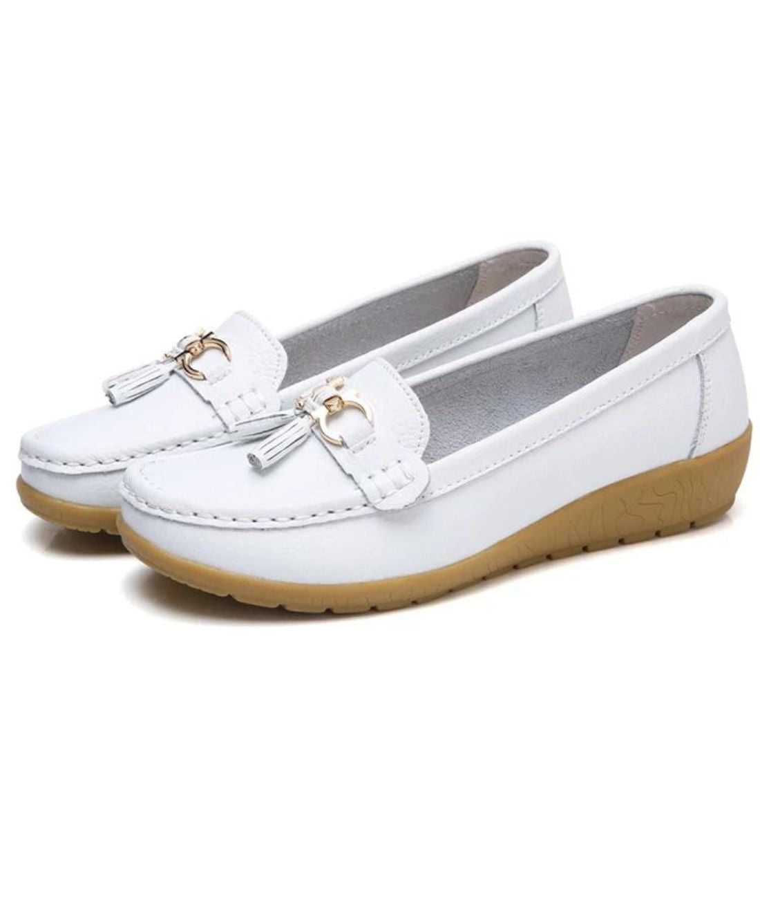 Mocassin Souple en Cuir Véritable Blanc Éclatant – Femme
