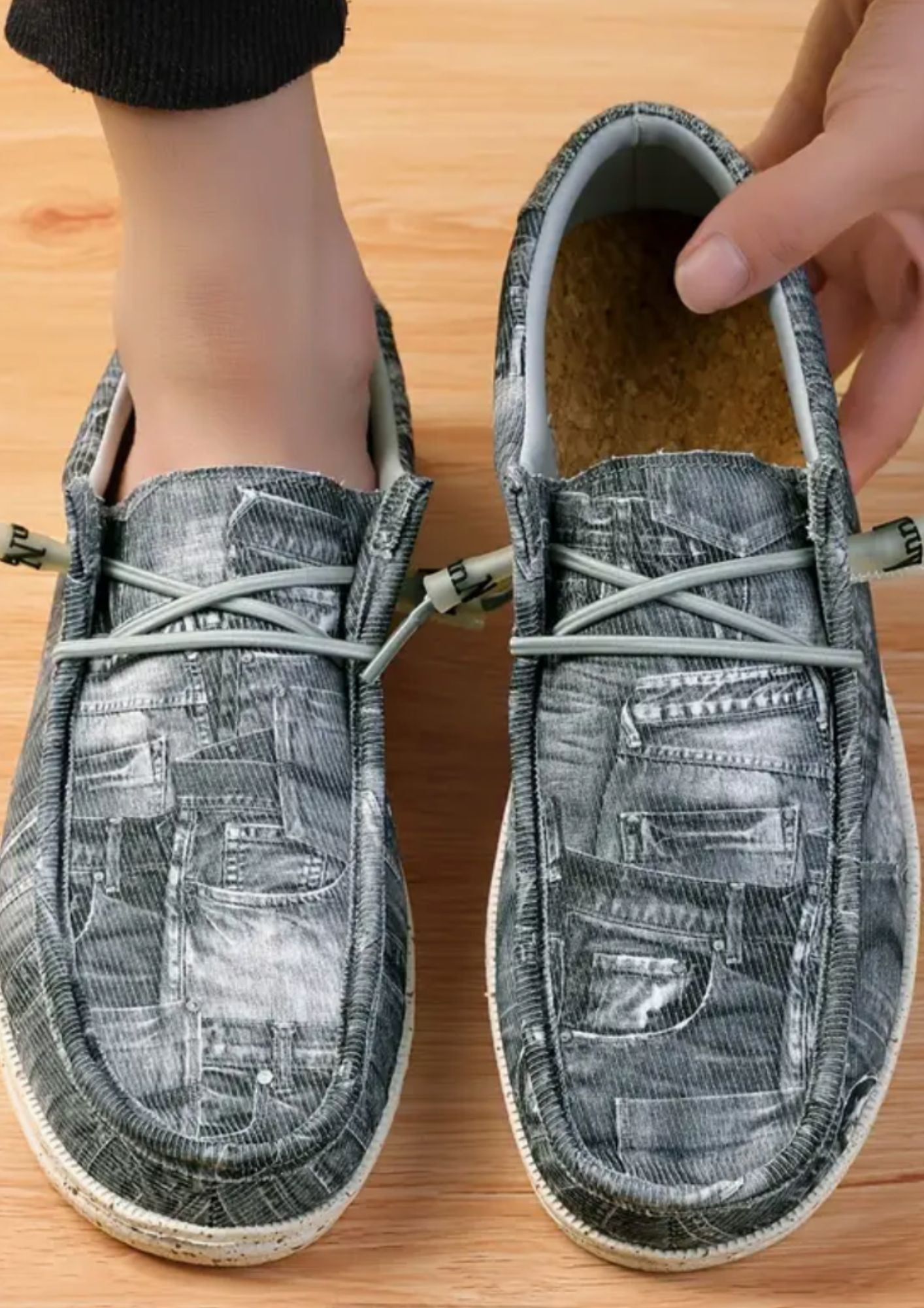Mocassin Souple en Jean Délavé Gris Foncé – Homme