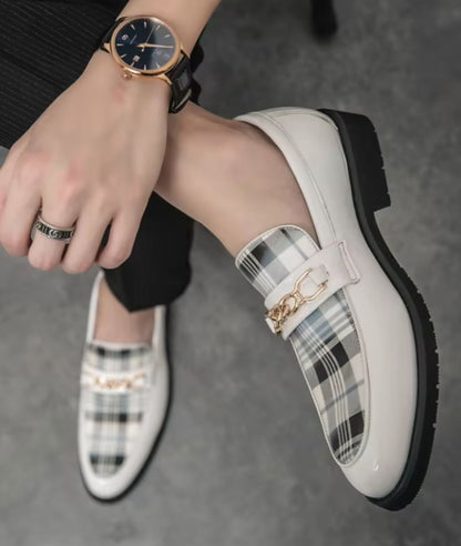 Mocassin Souple en Effet Cuir Noir et Blanc – Homme