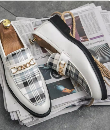 Mocassin Souple en Effet Cuir Noir et Blanc – Homme