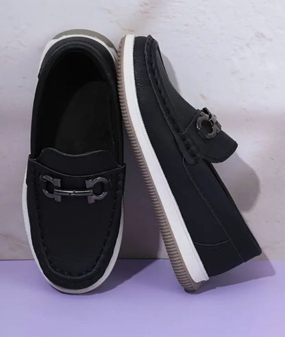 Mocassin Souple à Enfiler en Cuir Noir Profond – Garçon