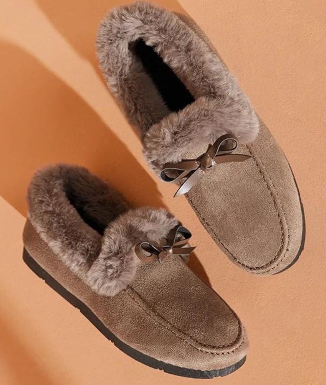 Mocassin Souple en Fausse Fourrure Gris Anthracite – Femme