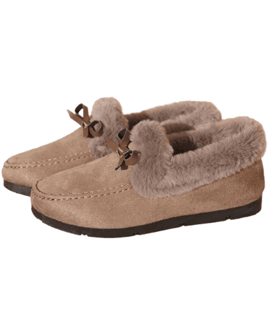 Mocassin Souple en Fausse Fourrure Gris Anthracite – Femme