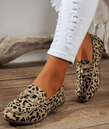Mocassin Souple en Cuir Imprimé Léopard – Femme