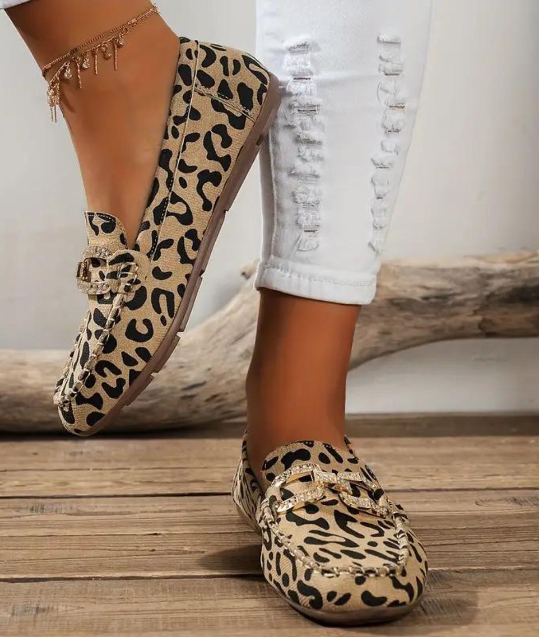 Mocassin Souple en Cuir Imprimé Léopard – Femme