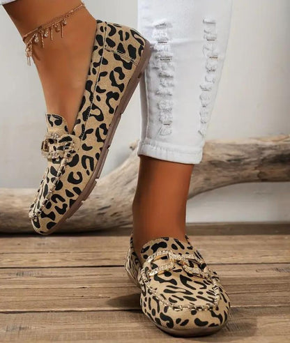 Mocassin Souple en Cuir Imprimé Léopard – Femme