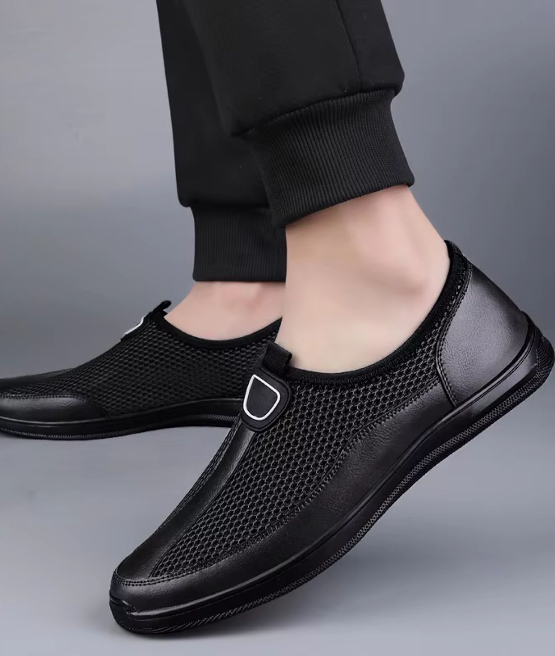 Mocassin Souple en Mesh Noir Profond – Homme