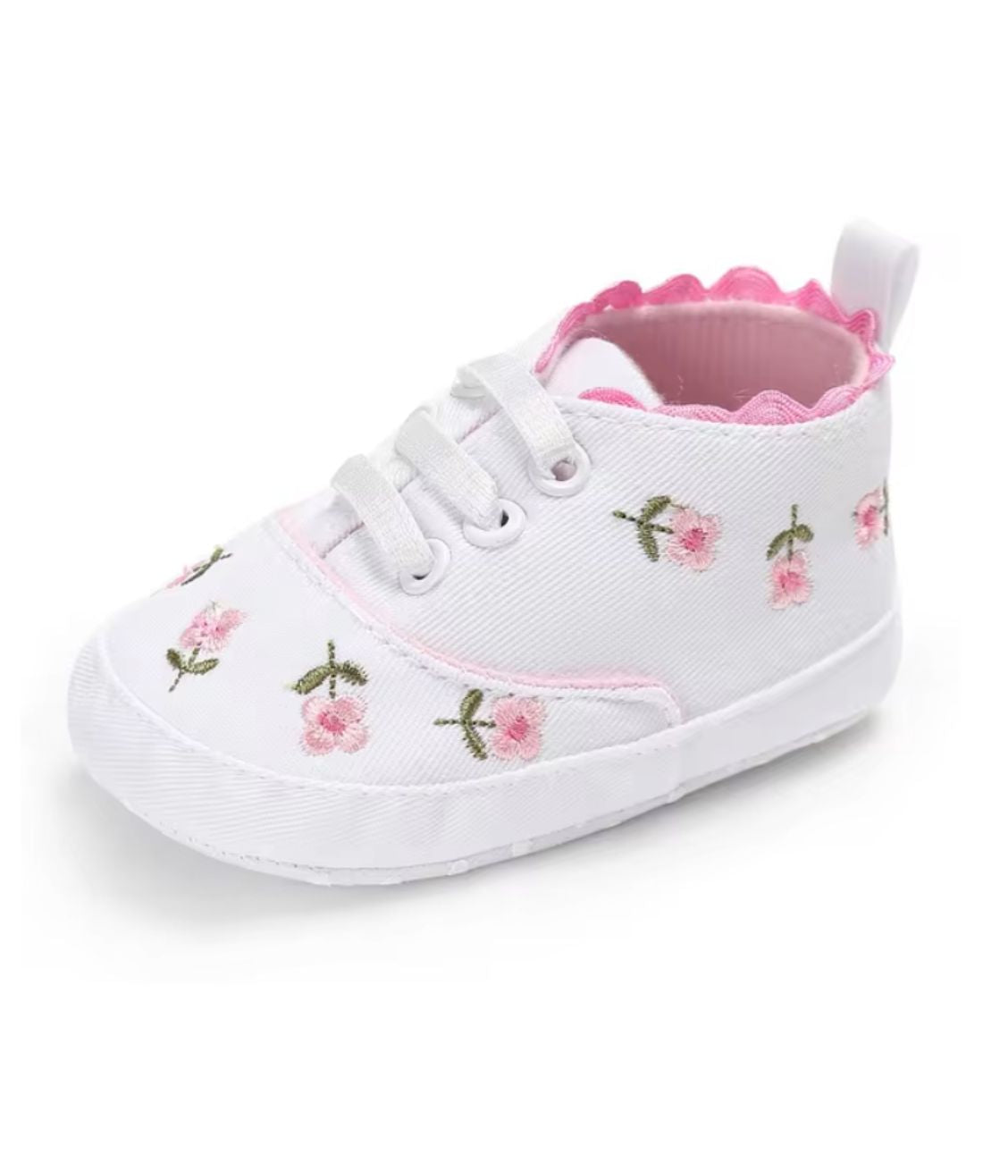 Mocassin Souple en Cuir Blanc Floral – Fille