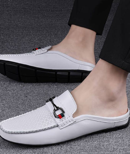 Mocassin Souple Perforé en Cuir Blanc Éclatant – Homme