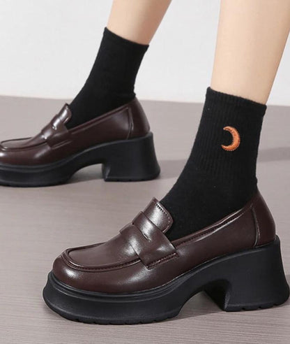 Mocassin à Plateforme en Cuir Marron Café – Femme