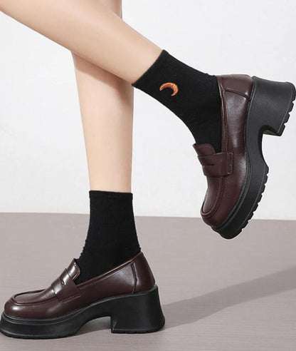 Mocassin à Plateforme en Cuir Marron Café – Femme