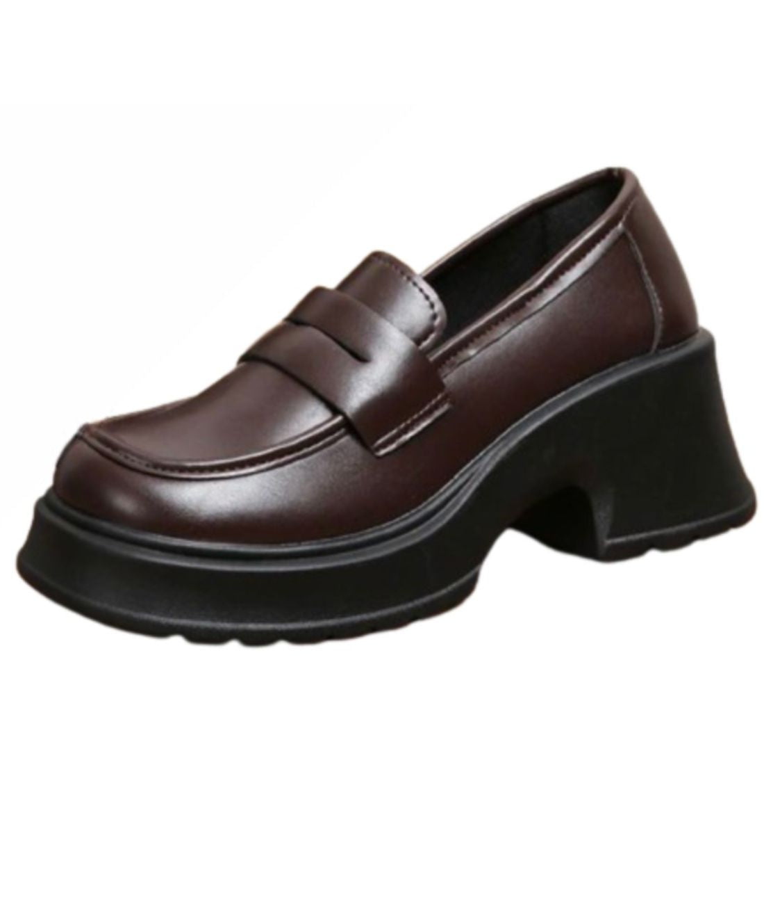 Mocassin à Plateforme en Cuir Marron Café – Femme