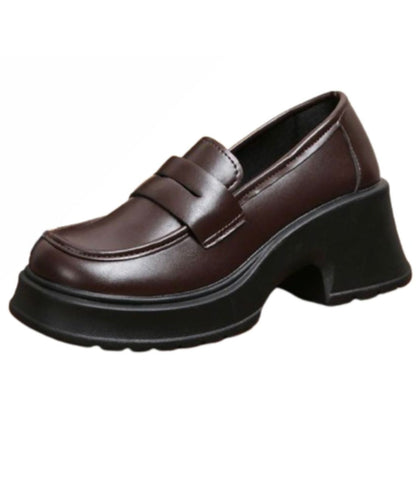 Mocassin à Plateforme en Cuir Marron Café – Femme