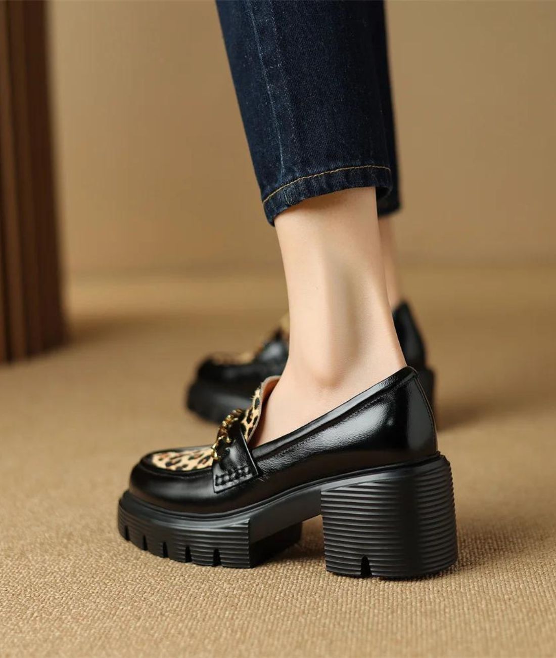 Mocassin Style British en Cuir Léopard – Femme