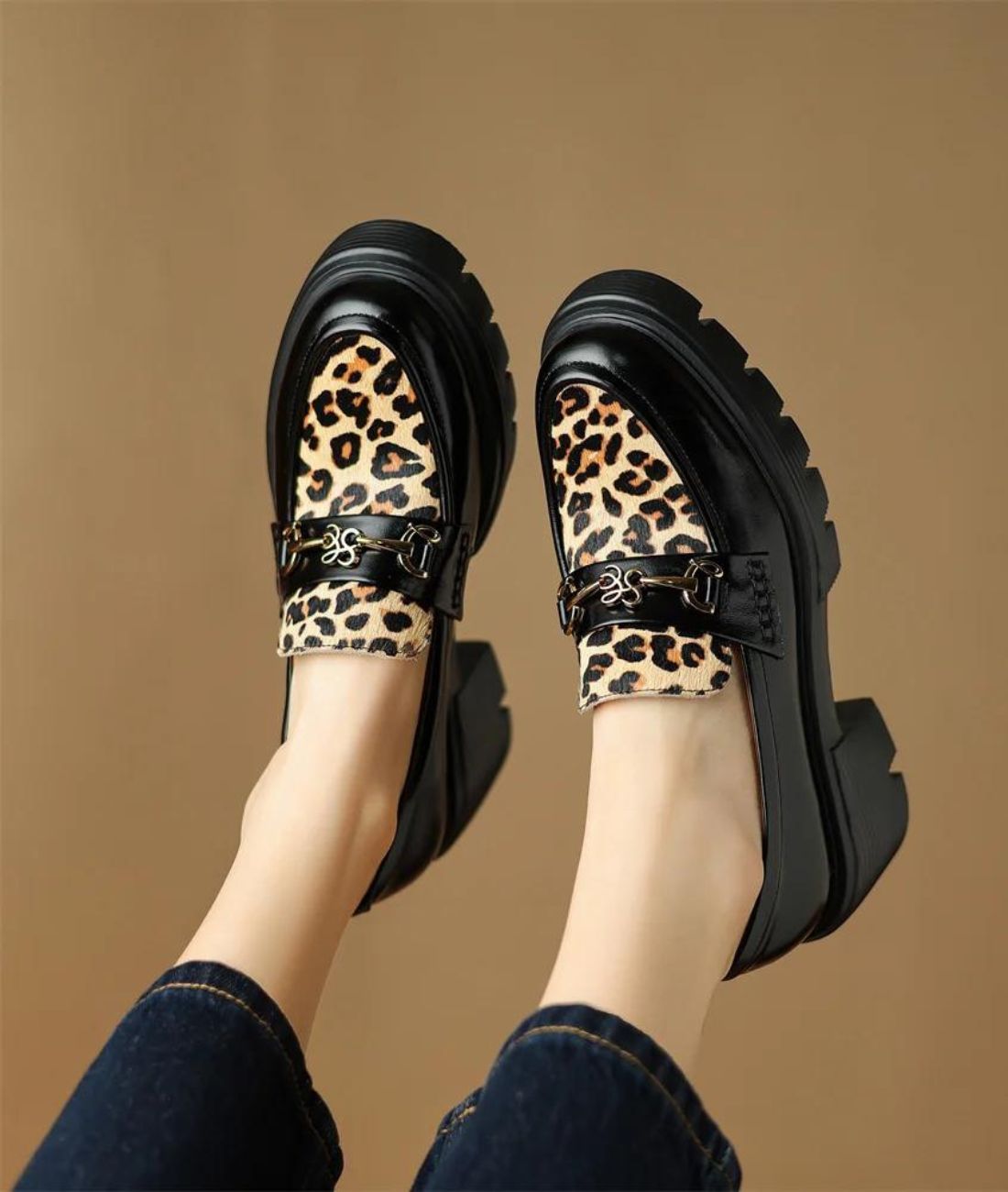 Mocassin Style British en Cuir Léopard – Femme