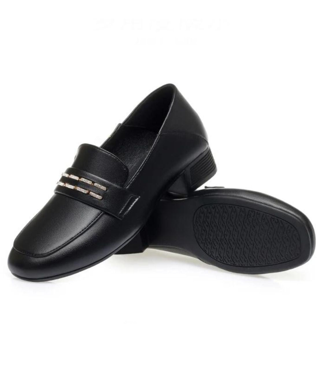 Mocassins À Talon Carré Avec Une Semelle en Effet cuir Régénéré