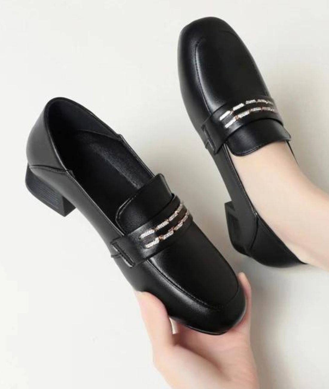 Mocassins À Talon Carré Avec Une Semelle en Effet cuir Régénéré