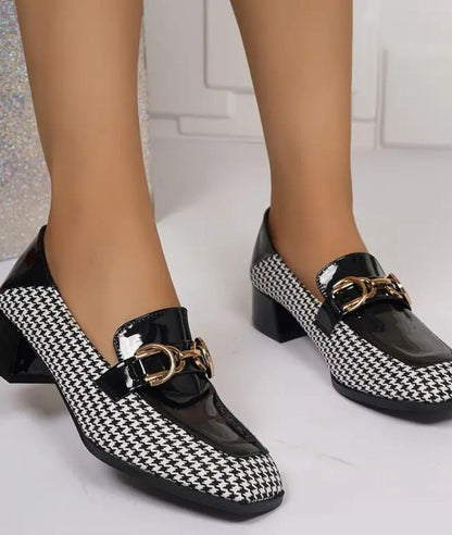 Mocassin à Talon en Effet vernis Noir Profond – Femme