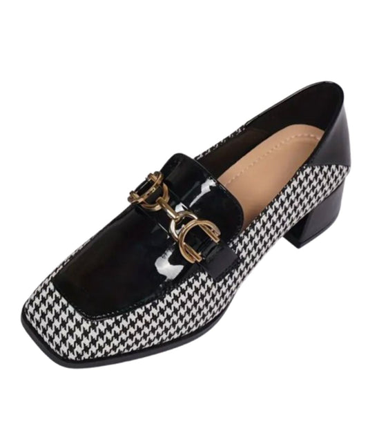 Mocassin à Talon en Effet vernis Noir Profond – Femme