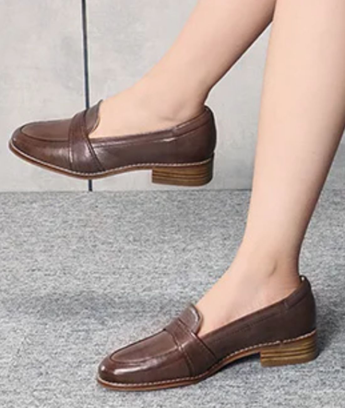 Mocassin à Talons Carrés en Effet cuir Marron Intense – Femme
