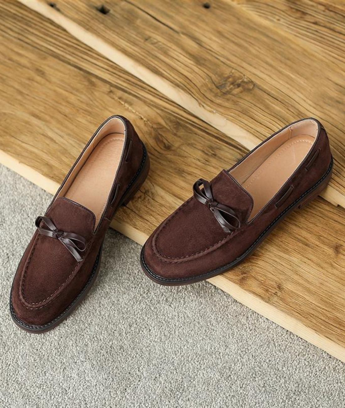 Mocassins À Talons en Effet cuir Style Rétro Pour Femmes