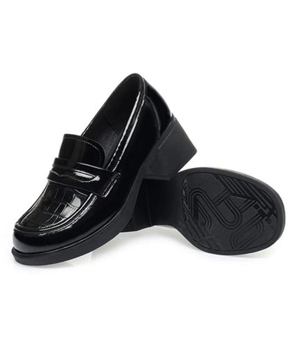 Mocassin à Talon en Effet vernis Noir Profond – Femme