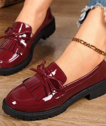Mocassin à Talon en Effet vernis Rouge Bordeaux – Femme