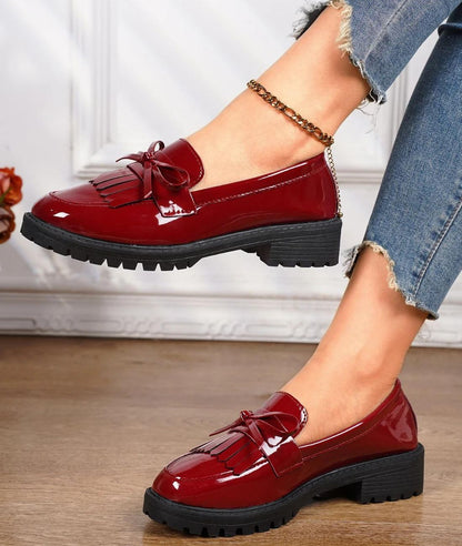 Mocassin à Talon en Effet vernis Rouge Bordeaux – Femme