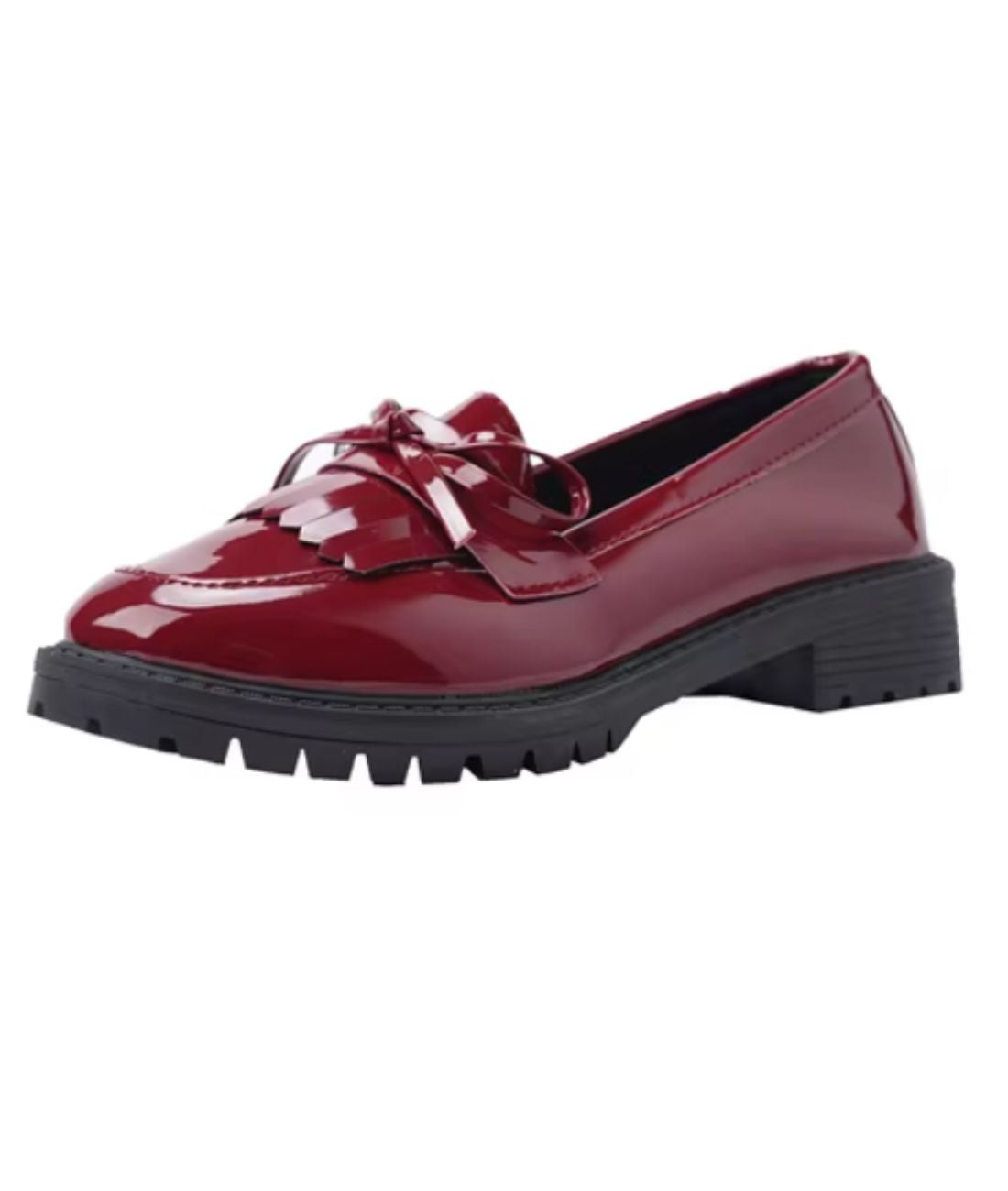 Mocassin à Talon en Effet vernis Rouge Bordeaux – Femme