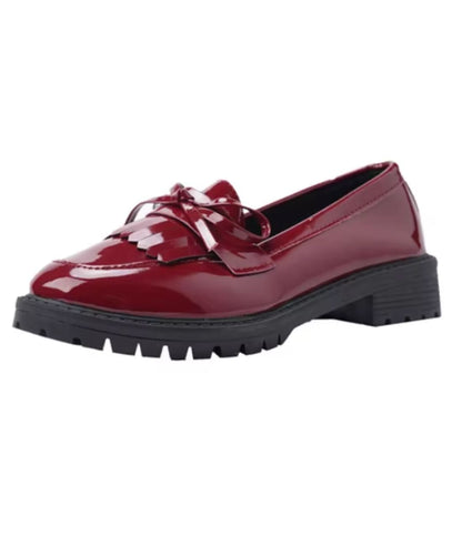 Mocassin à Talon en Effet vernis Rouge Bordeaux – Femme