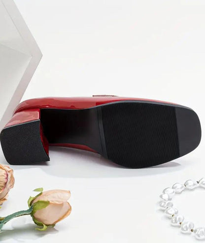 Mocassin à Talon en Effet vernis Rouge Écarlate – Femme