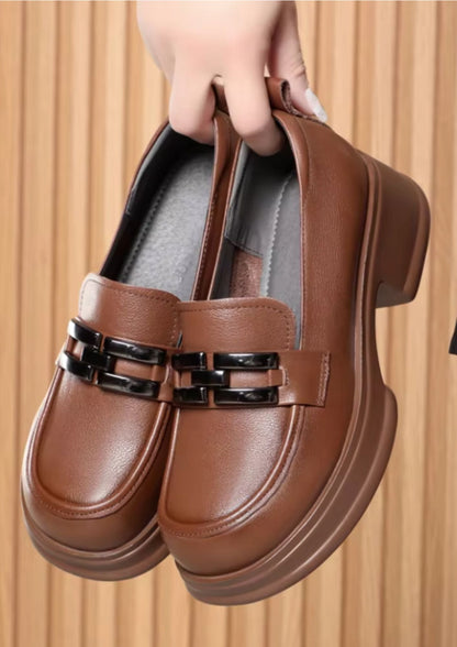 Mocassins À Talons Épais Aux Couleurs Neutres Pour Femmes