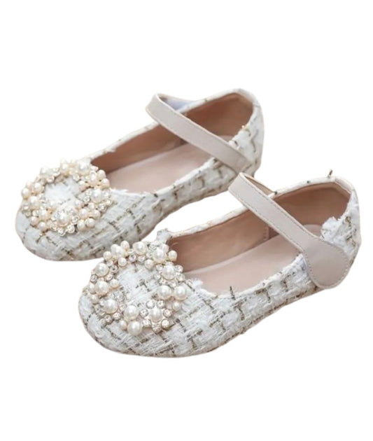 Mocassin à Carreaux en Cuir Blanc et Gris – Bébé