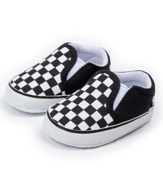 Mocassin en Toile à Damier Noir et Blanc – Bébé