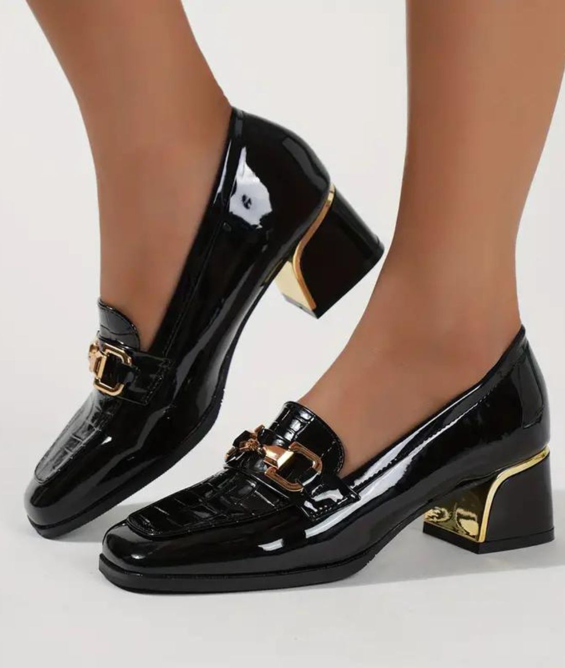 Mocassin Effet vernis avec Boucles Noir Profond – Femme
