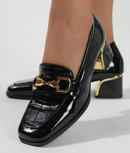 Mocassin Effet vernis avec Boucles Noir Profond – Femme