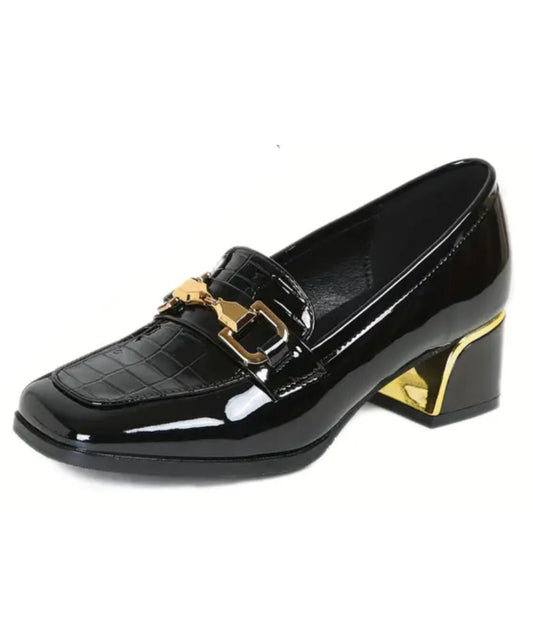 Mocassin Effet vernis avec Boucles Noir Profond – Femme