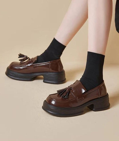 Mocassin en Effet vernis Marron Éclatant à Franges – Femme
