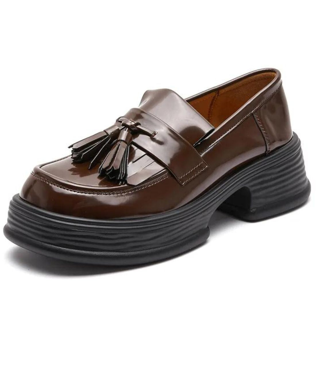 Mocassin en Effet vernis Marron Éclatant à Franges – Femme