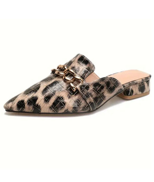 Mocassin à Talons Carrés en Vernis Léopard – Femme