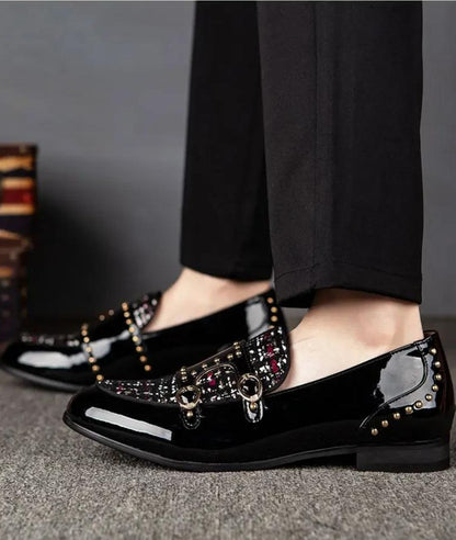 Mocassin en Effet vernis Noir Profond à Paillettes – Homme