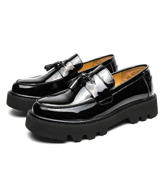 Mocassin en Vernis Noir Profond à Plateforme – Homme