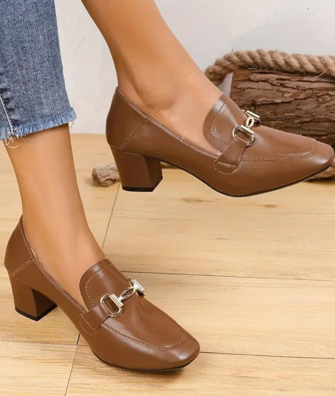 Mocassins à Talons Vintage - Avec Chaînettes en Effet cuir