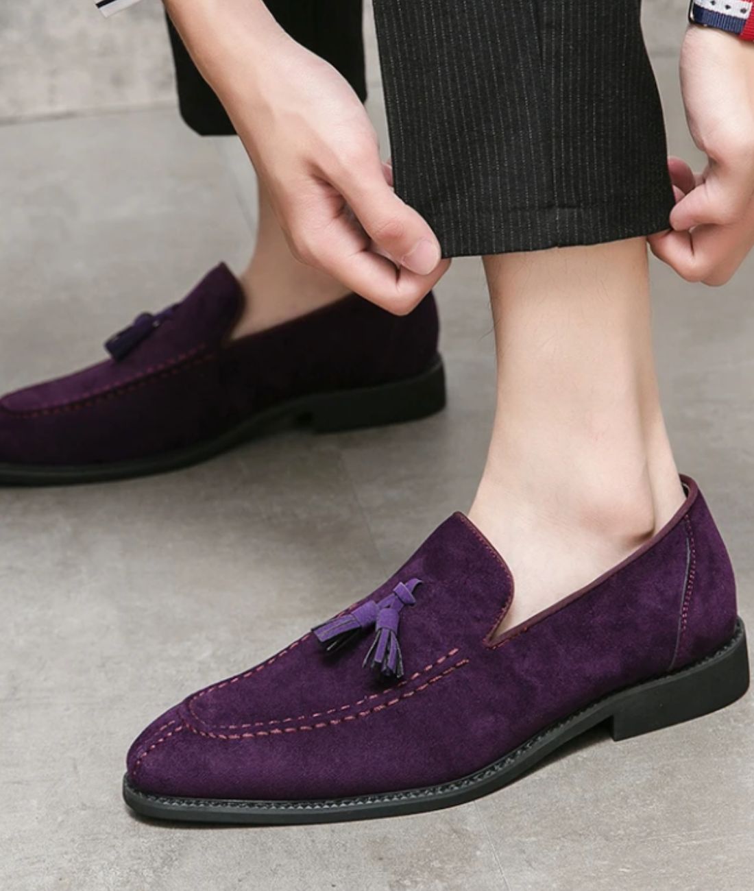Mocassins Homme Violet En Suédine